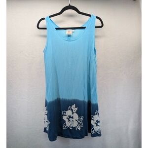 Pineapple Moon Rayon Tank Dress One Size Blue‎ Ombre Floral Hawaiian Pullover